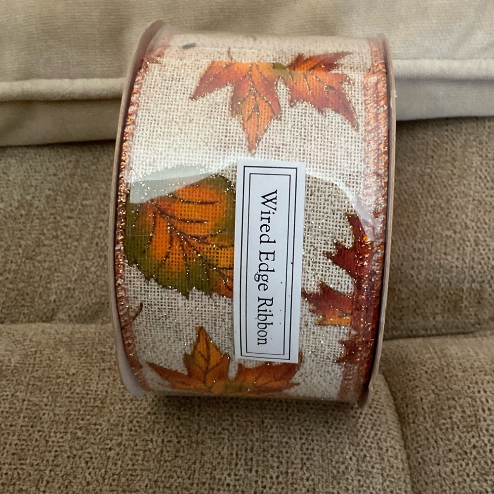 Autumn Fall Wire Edge Ribbon w Sparkle Leaves 2.5” x 30’ Hobby Lobby